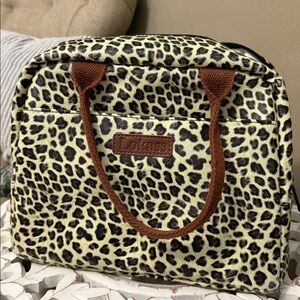 Stylish Leopard Print Insulated Lunch/Travel Bag with Brown Handles